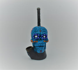 Hand Pipe - Hand Crafted Medium Sugar Skull Turquoise