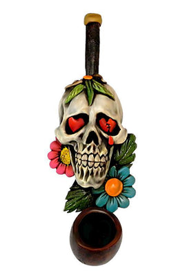 Hand Pipe - Hand Crafted Small Candy Skull