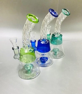 Water Pipe - Glass 8" Twisted Bent Neck Gear