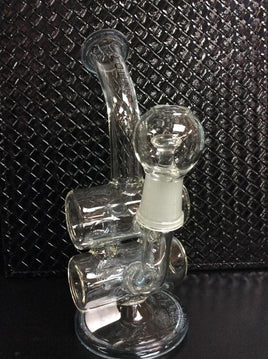 Water Pipe - Glass Double stacked inline rig blue recycler