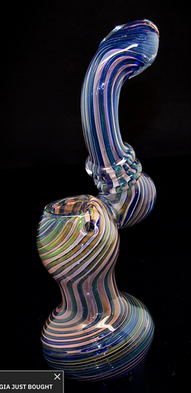 Bubbler 8" Blue Green Swirl with Gold Fuming