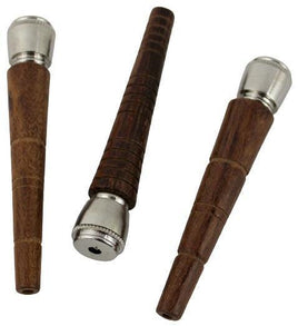 4″ Straight Wood Chillum Hand Pipe with Metal Bowl