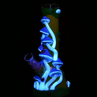 Mushroom Madness Glow In The Dark Glass Beaker Water Pipe 10"