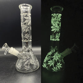 7.5in Mini Beaker Water Pipe Leaf Glow in Dark