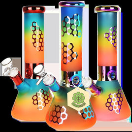 SeshGear Rainbow Honeycomb Glass Beaker Water Pipe 10"