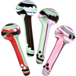Cream Stripes with Marbles Glass Spoon Pipe 4.75"
