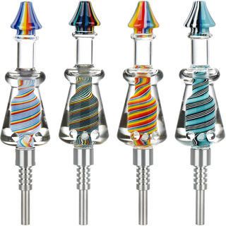 Rainbow Twist Glycerin Glass Dab Straw W/Titanium Tip