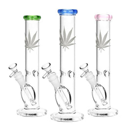 Silver Hemp Leaf Glass Straight Tube Water Pipe