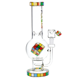 Pulsar Rubik's Cube Perc Bubble Base Glass Water Pipe 12.5"