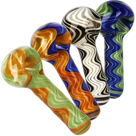 Swirling Wig Wag Glass Spoon Pipe 4"