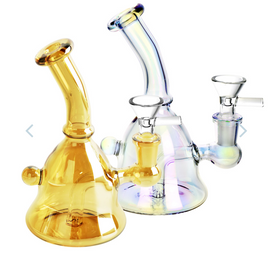 Handbell Iridescent Glass Water Pipe 6.5"