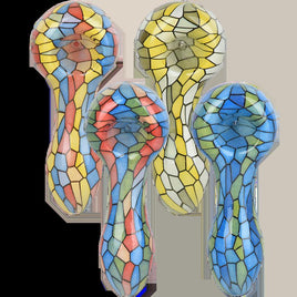 Mosaic Colorful Print Glass Spoon Pipe 3.75"