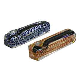 *Dichro Stripe Ropes Squared Glass Hand Pipe 3.5"