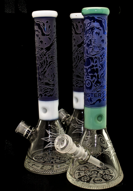 14" 7MM THICK GLASS BEAKER Etched Glass Water Pipe