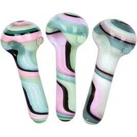 Heady Ribbons with Marble Glass Spoon Pipe 4"