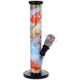 Pulsar Inside Print Straight Tube Glass Water Pipe Floating Mushrooms 11.25"
