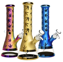 *Metallic Hemp Leaf Water Pipe 10"