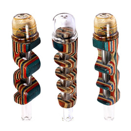 Hand Pipe 5" Wood and Glass Rainbow Wood
