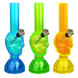 Mini Acrylic Skull Water Pipe w/ Built in Grinder Base - 7"