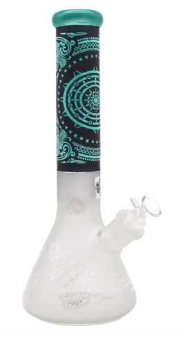 SMOQ 14″ Etched Tribal Design BEAKER GLASS WATER PIPE